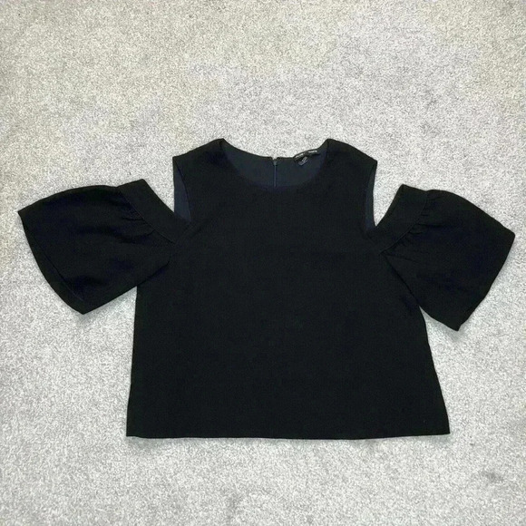 Club Monaco Cold Shoulder Top Sz XS Short Sleeves Black Color Lined Crop - Picture 1 of 8